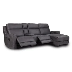 Modular Reclining Sectional, Chaise with Storage, Console with Cup Holders and USB/USB-C Ports - 4 pcs