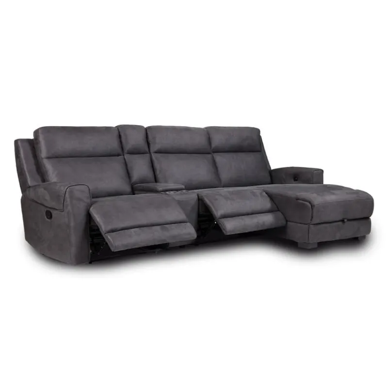 Modular Reclining Sectional, Chaise with Storage, Console with Cup Holders and USB/USB-C Ports - 4 pcs