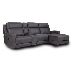 Modular Reclining Sectional, Chaise with Storage, Console with Cup Holders and USB/USB-C Ports - 4 pcs