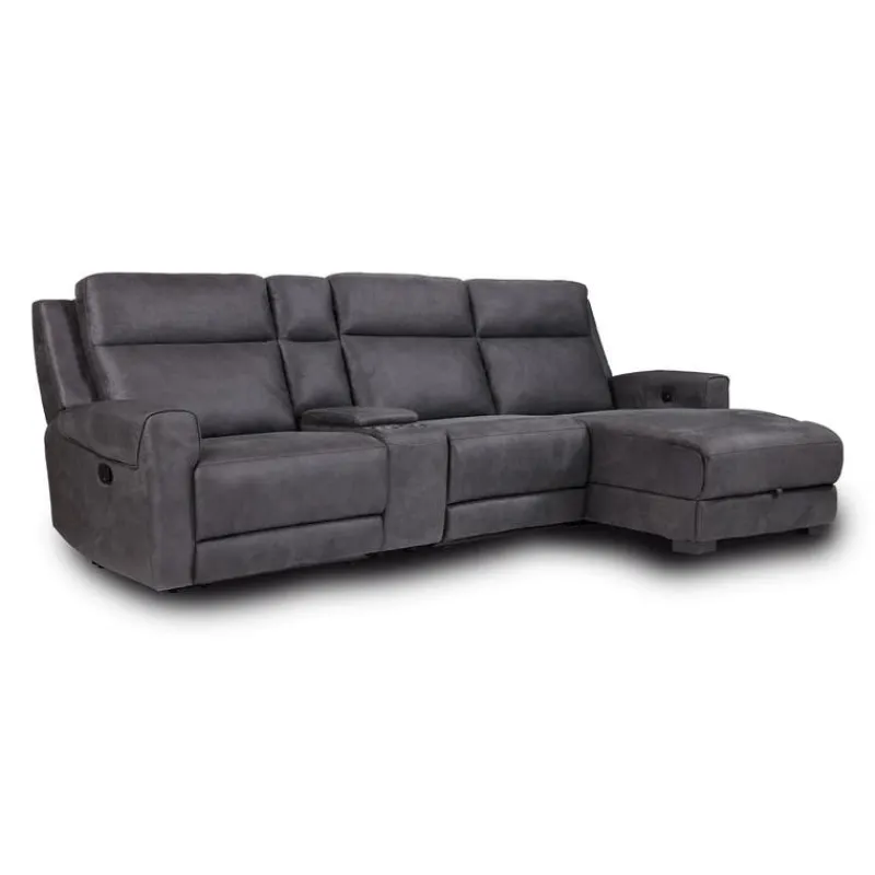 Modular Reclining Sectional, Chaise with Storage, Console with Cup Holders and USB/USB-C Ports - 4 pcs