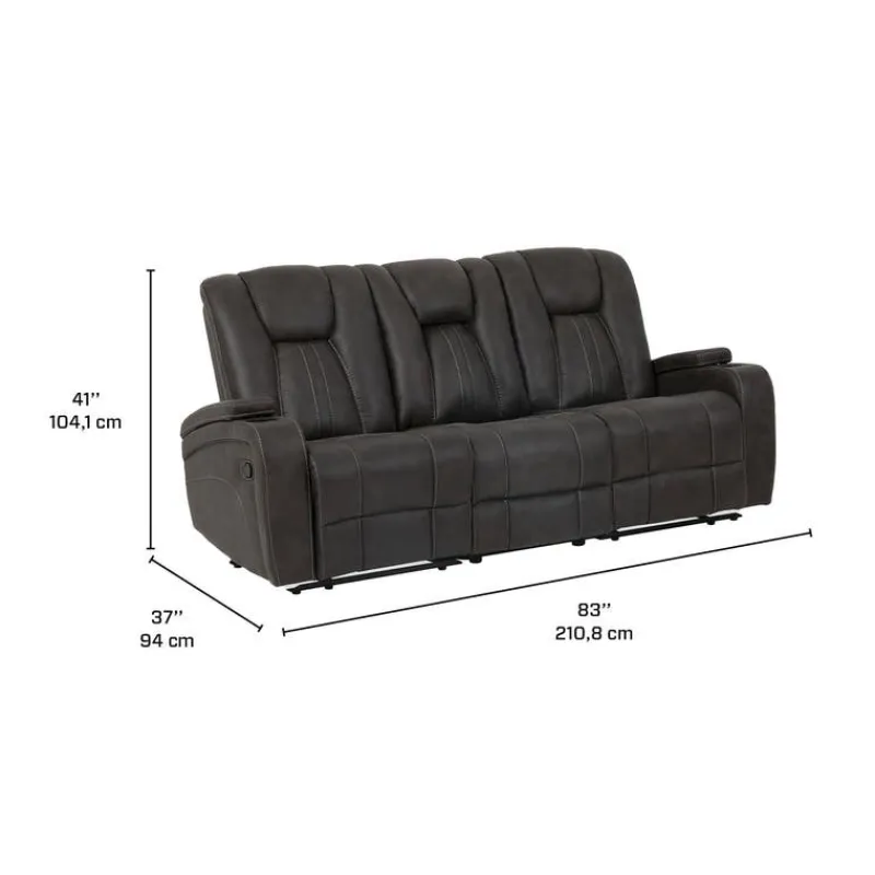 Modular Reclining Sofa with Drop-Down Backrest and Cup Holders - 3 pcs