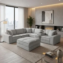 Modular Sectional, Console with Integrated Sound System and Ottoman – 6 pcs