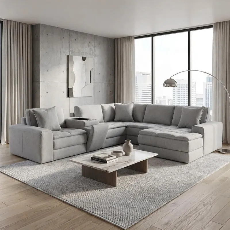 Modular Sectional with Right-Side Chaise and Console with Integrated Sound System - 6 pcs