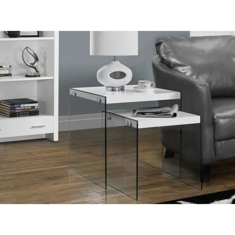 Monarch Nesting table - 2pcs set / glossy / tempered glass -