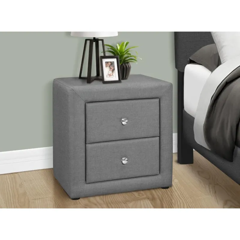 Monarch Nightstand - upholstered / 2 storage drawers - 21"h - linen-look -
