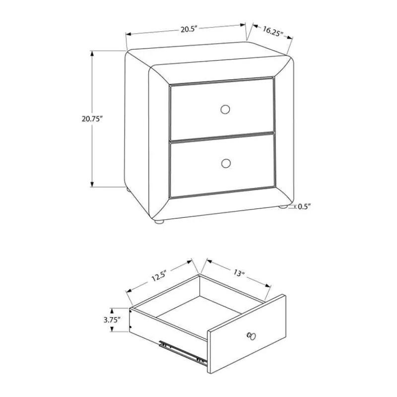 Monarch Nightstand - upholstered / 2 storage drawers - 21"h - linen-look -