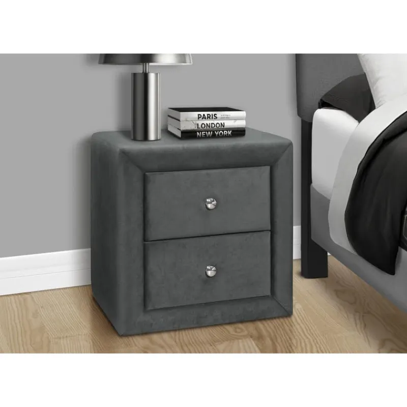 Monarch Nightstand - upholstered / 2 storage drawers - 21"h - velvet -