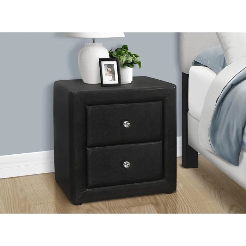Monarch Nightstand - upholstered / 2 storage drawers - 21"h - leather-look -