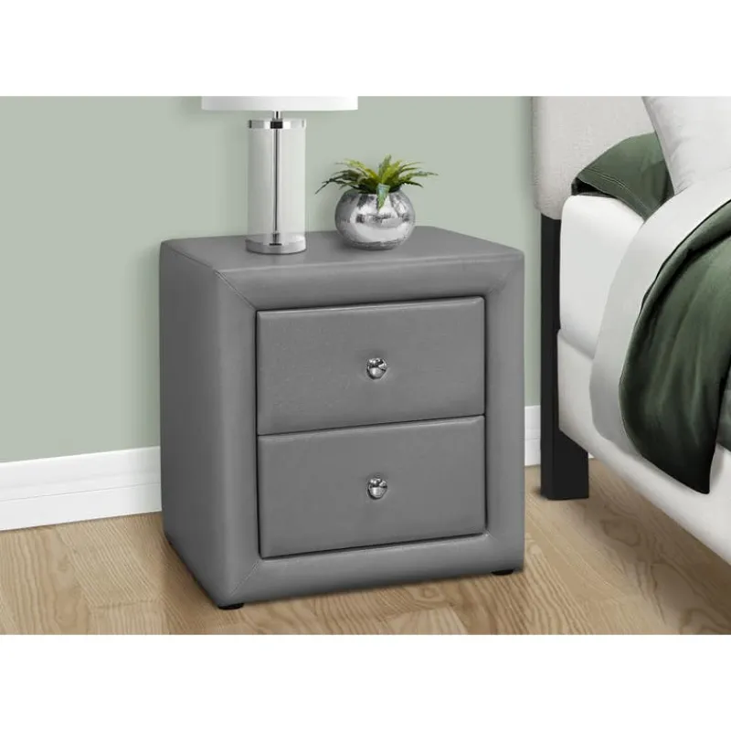 Monarch Nightstand - upholstered / 2 storage drawers - 21"h - leather-look -