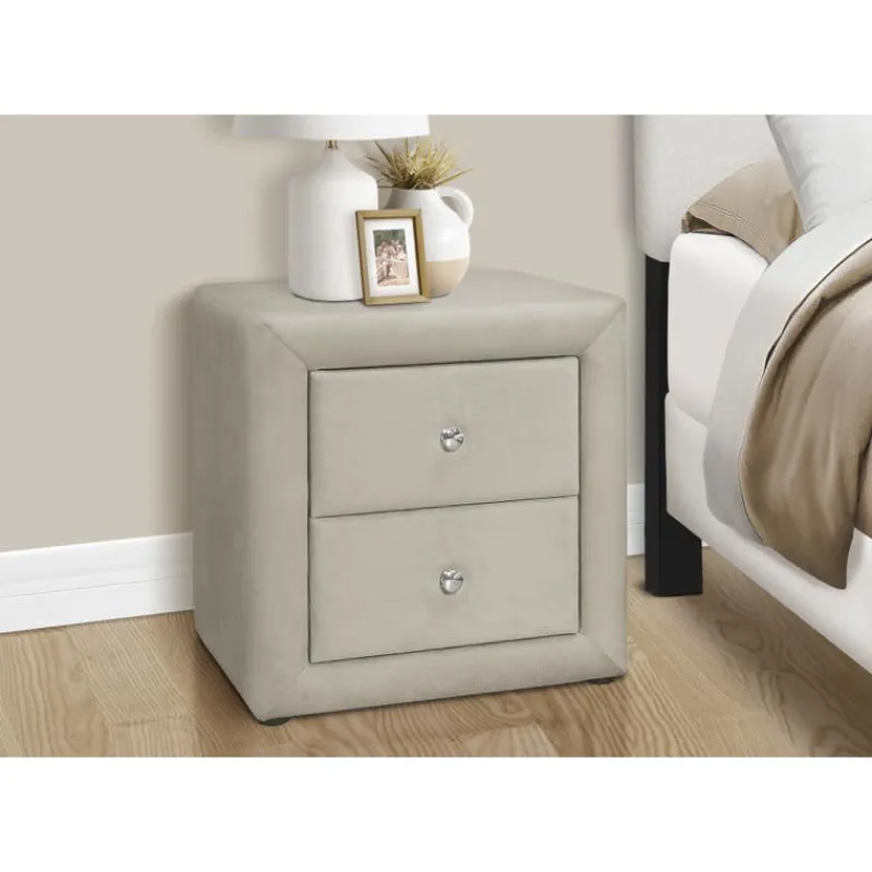 Monarch Nightstand - upholstered / 2 storage drawers - 21"h - velvet -