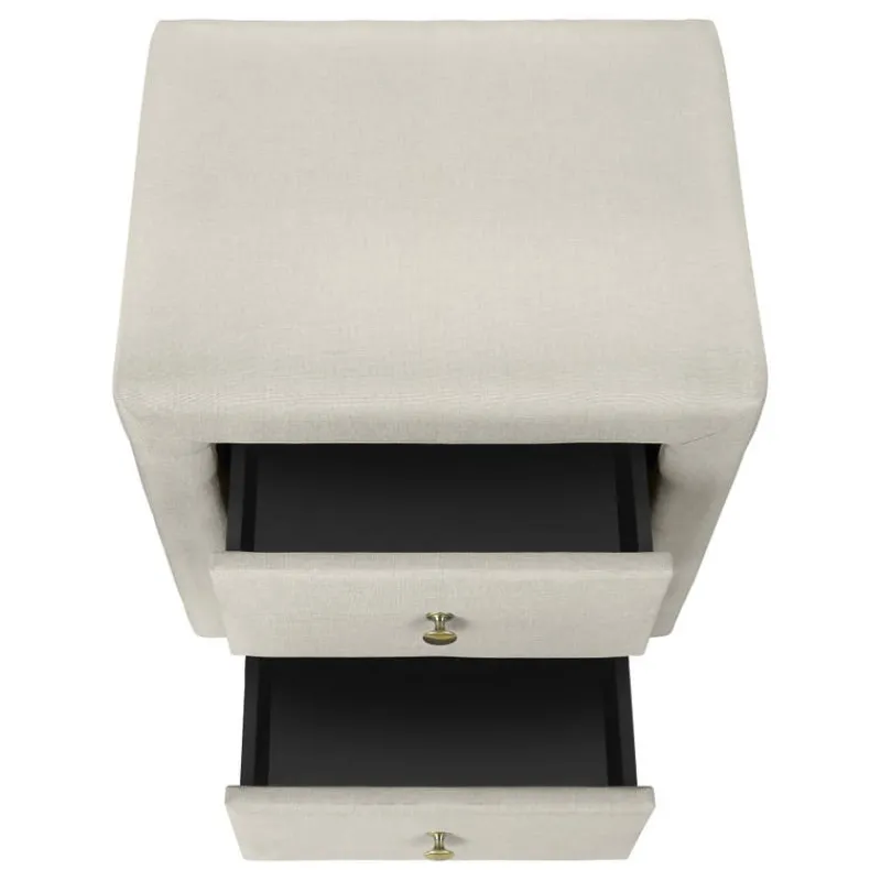 Monarch Nightstand - upholstered / 2 storage drawers - 21"h - linen-look -