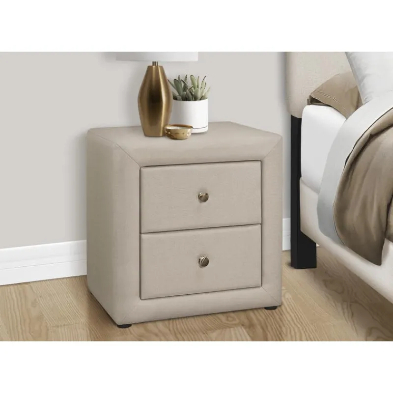 Monarch Nightstand - upholstered / 2 storage drawers - 21"h - linen-look -