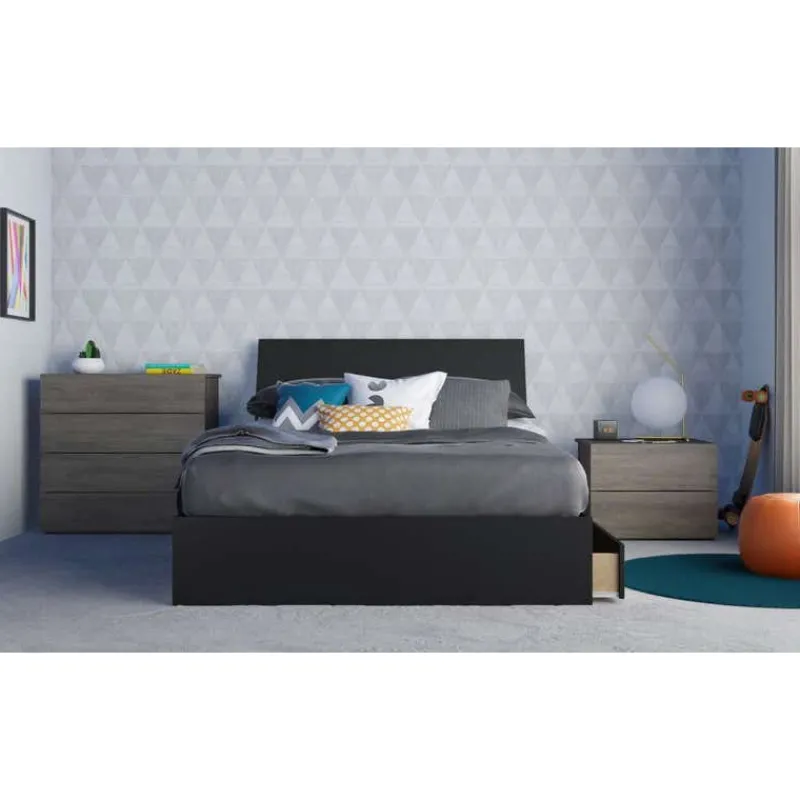 Nexera Nightstand, 2-Drawer, Bark -