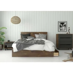 Nexera Nightstand, 1-Drawer, Truffle & Black -