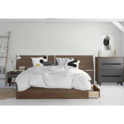 Nexera Nightstand, 1-Drawer, Walnut & Charcoal -