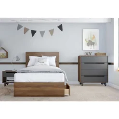 Nexera Nightstand, 1-Drawer, Walnut & Charcoal -