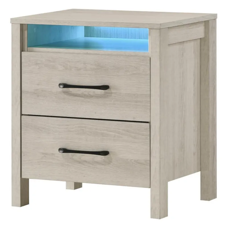 Nightstand with 2 Storage Drawers and LED Lighting