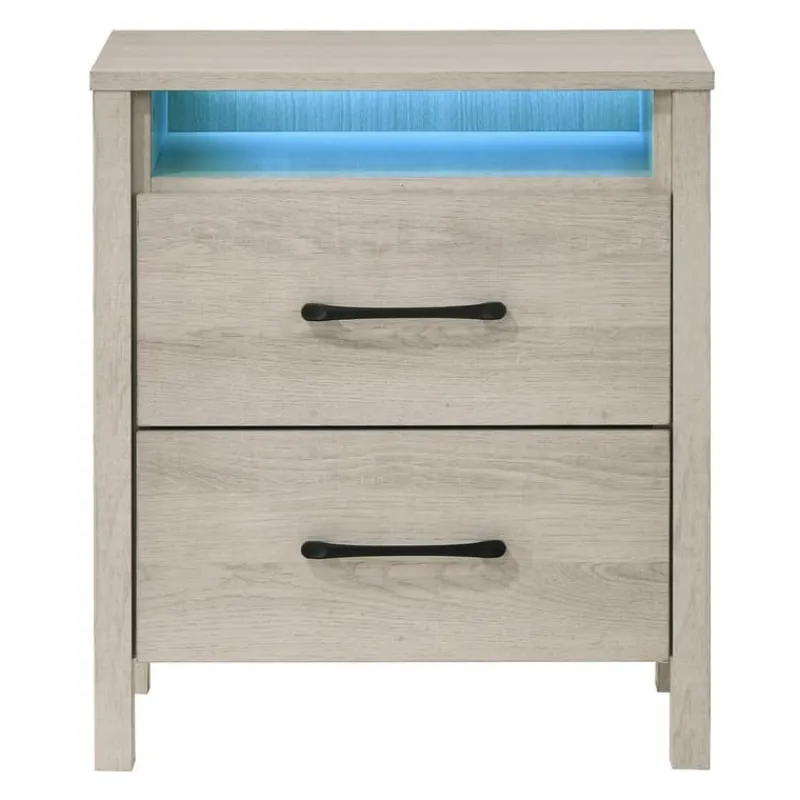 Nightstand with 2 Storage Drawers and LED Lighting