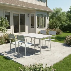 Outdoor Aluminum Dining Set with Tempered Glass Top and 4 Chairs