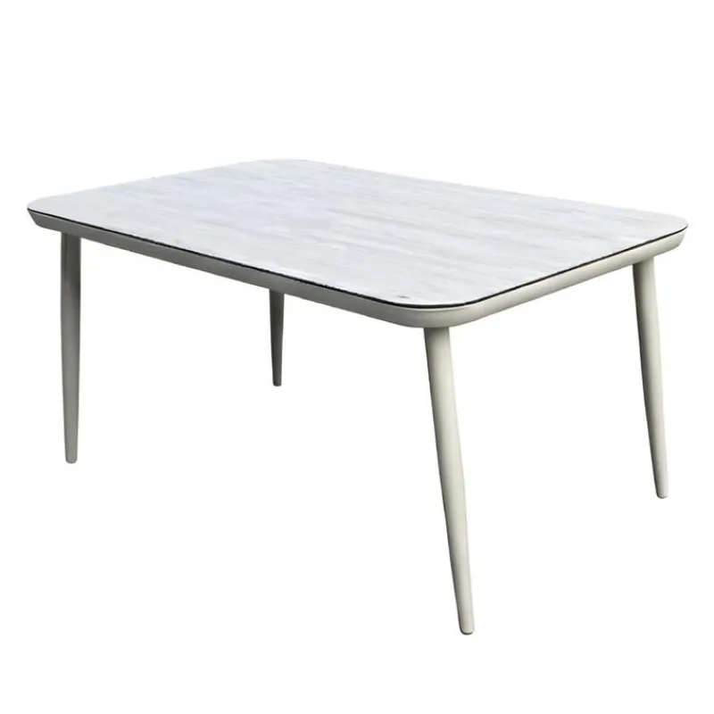 Outdoor Rectangular Aluminum Table with Tempered Glass Top