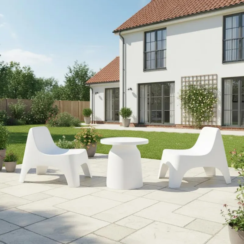 Outdoor Resin Conversation Set with 1 Accent Table and 2 Stackable Seats -