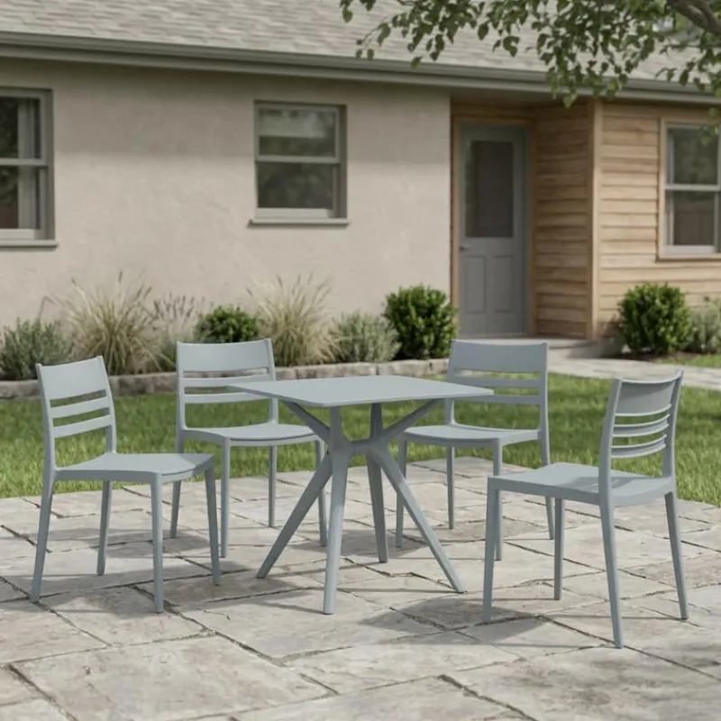 Outdoor Resin Dining Set with 1 Square Table and 4 Stackable Chairs -