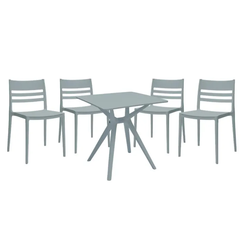 Outdoor Resin Dining Set with 1 Square Table and 4 Stackable Chairs -