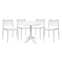 Outdoor Resin Dining Set with 1 Round Table and 4 Stackable Chairs -