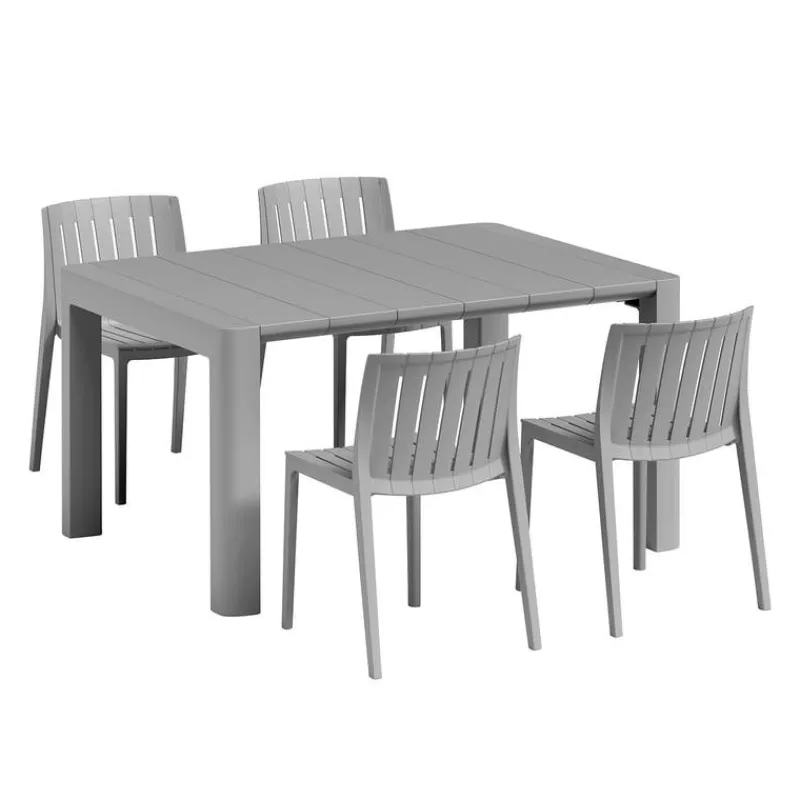 Outdoor Resin Dining Set with 1 Rectangular Table and 4 Stackable Chairs -