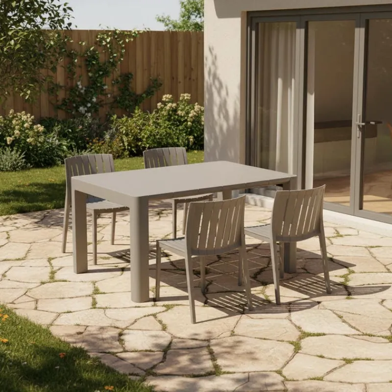 Outdoor Resin Dining Set with 1 Rectangular Table and 4 Stackable Chairs -