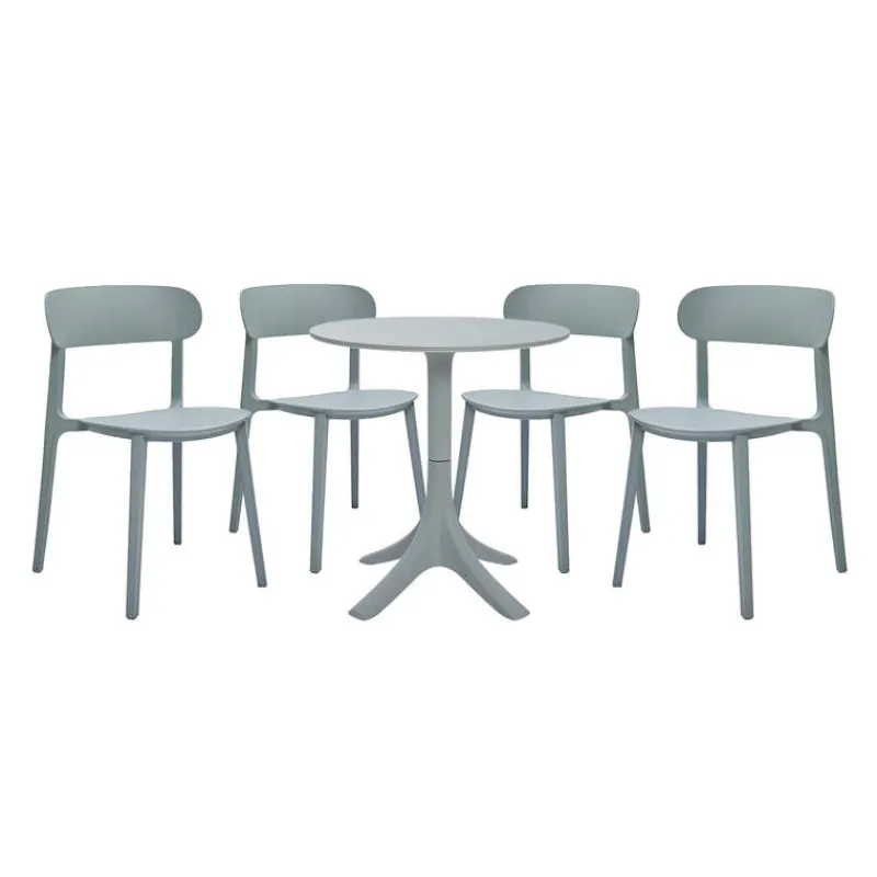 Outdoor Resin Dining Set with 1 Round Table and 4 Stackable Chairs -