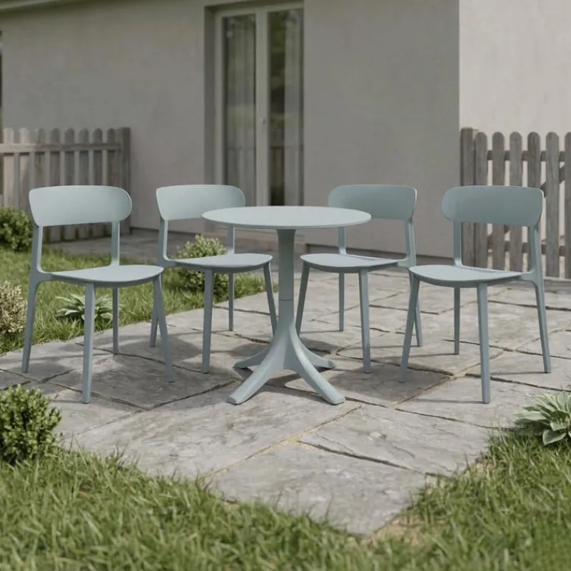 Outdoor Resin Dining Set with 1 Round Table and 4 Stackable Chairs -