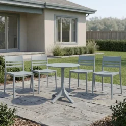 Outdoor Resin Dining Set with 1 Round Table and 4 Stackable Chairs -