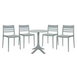 Outdoor Resin Dining Set with 1 Round Table and 4 Stackable Chairs -