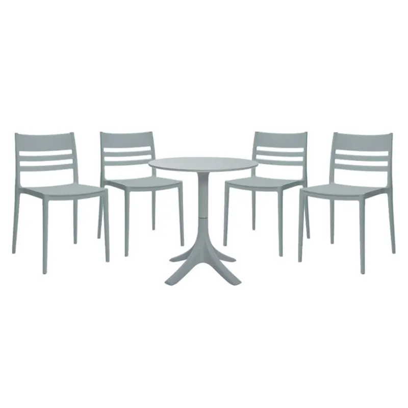 Outdoor Resin Dining Set with 1 Round Table and 4 Stackable Chairs -