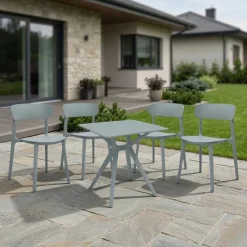 Outdoor Resin Dining Set with 1 Square Table and 4 Stackable Chairs -
