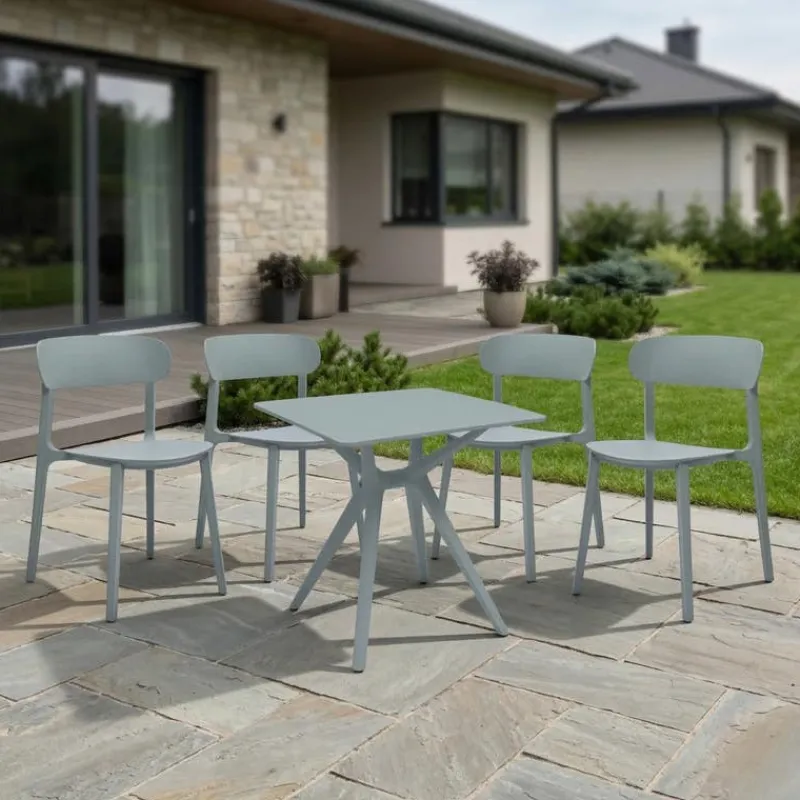 Outdoor Resin Dining Set with 1 Square Table and 4 Stackable Chairs -