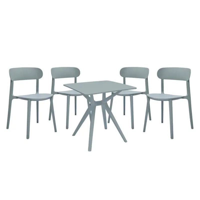 Outdoor Resin Dining Set with 1 Square Table and 4 Stackable Chairs -
