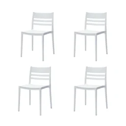 Outdoor Resin Stackable Chairs with Square Seat and Back (Set of 4) - White