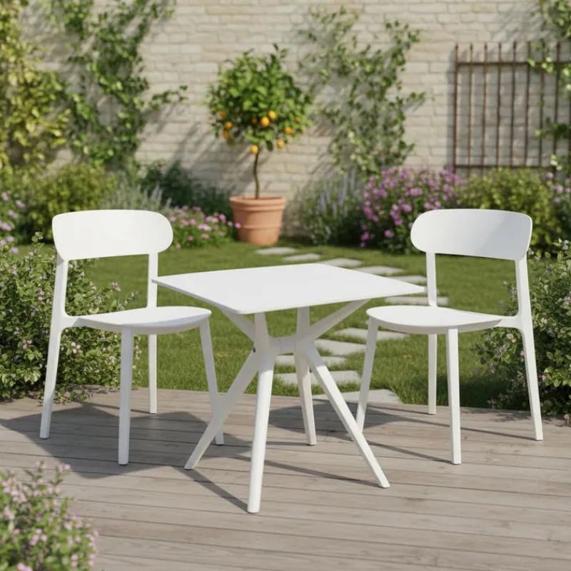 Outdoor Resin Stackable Chairs with Round Seat and Back (Set of 4) - White