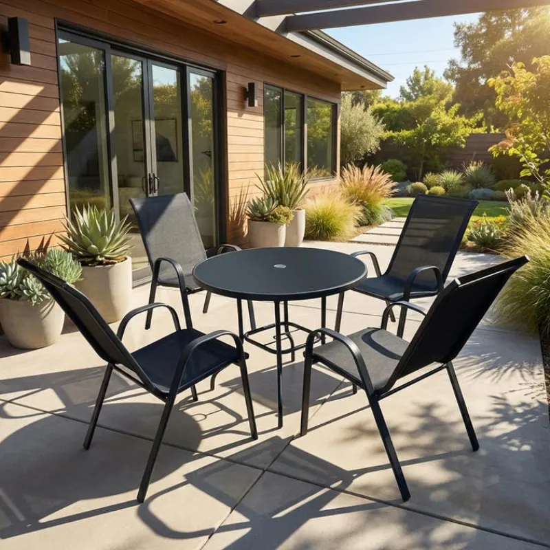 Outdoor Steel Round Dining Table with 4 Chairs