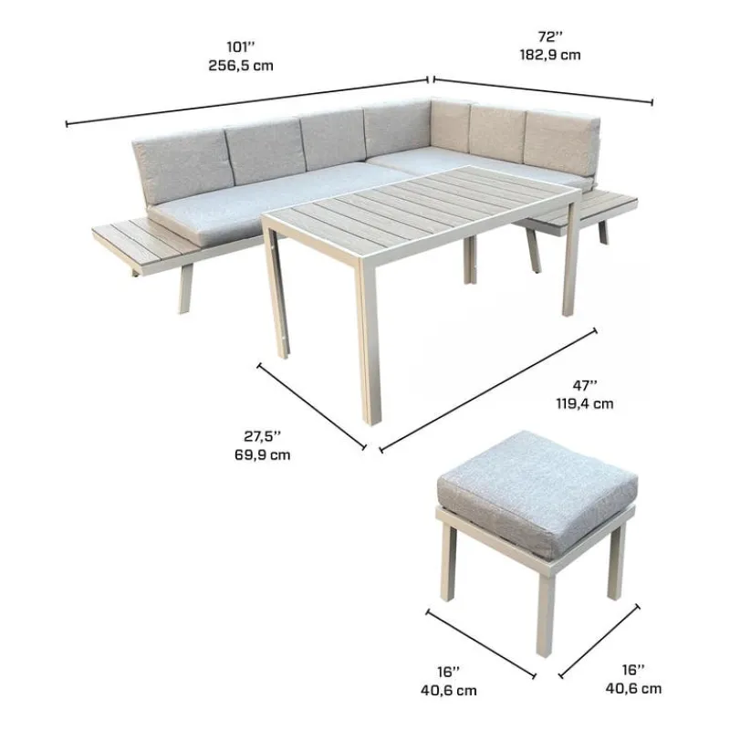 Outdoor Steel Sectional with Dining Table and 2 Stools