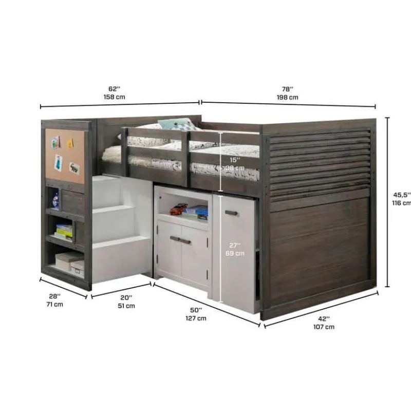 5-Piece Twin Loft Bed with Storage and Desk (39")