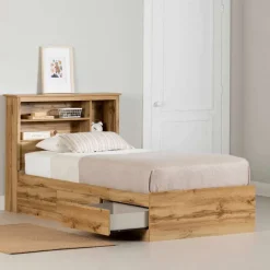 Meubles South Shore Platform Bed with Storage and Bookcase Headboard (54") - South Shore