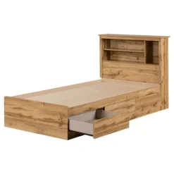 Meubles South Shore Platform Bed with Storage and Bookcase Headboard (54