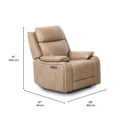 Power Leather Recliner with Adjustable Headrest - Taupe