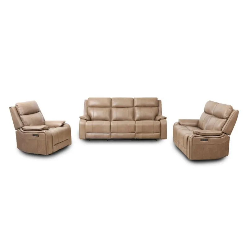Power Leather Recliner with Adjustable Headrest - Taupe