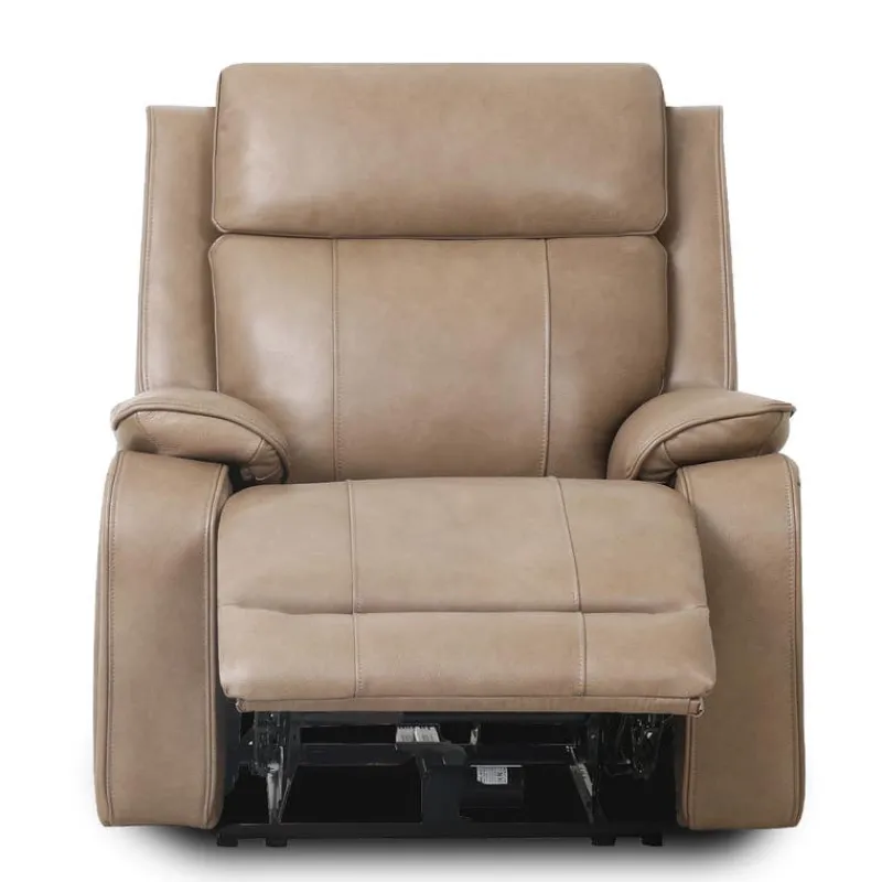 Power Leather Recliner with Adjustable Headrest - Taupe