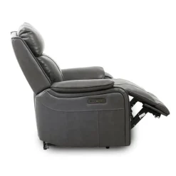 Power Leather Recliner with Adjustable Headrest - Grey