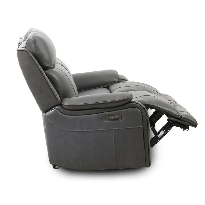 Power Leather Reclining Loveseat with Adjustable Headrests - Grey